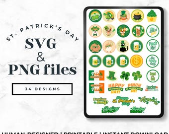 Archivos PNG y SVG exclusivos del Día de San Patricio. ¡Úsalos como calcomanías, adornos para tortas y cupcakes y más! ¡Descárgalos al instante! ¡Orgullosamente diseñados por humanos!