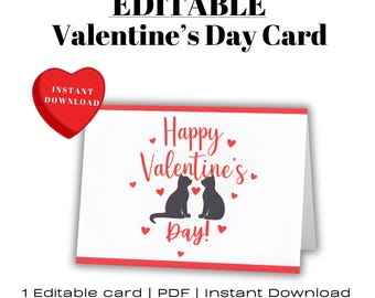 Tarjeta de San Valentín con gatos enamorados / Editable, imprimible (descarga digital) / Regalo de última hora