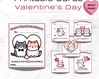 Tarjetas o etiquetas de regalo imprimibles para el Día de San Valentín con frases de gatos para regalar a amigos, maestros... ¡a todos! Perfectas para niños y adultos. ¡Descarga instantánea!