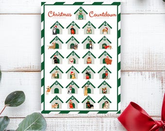 Calendario de Adviento con perros. Cuenta regresiva de Navidad con amigos divertidos. Paquete de pegatinas digitales (e imprimibles) como regalo. ¡Un gran regalo!