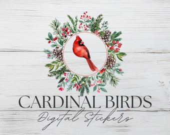Pegatinas navideñas de cardenal en acuarela – Planificador digital PNG SVG (PDF)