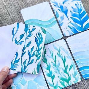 N° 3 | Cartes postales océan ou cartes pour correspondance avec enveloppes | Petits billets de 3,5 x 5 pouces | Cartes de correspondance 5 x 7 | Aquarelle | Bord arrondi | Blanc verso | Salutation