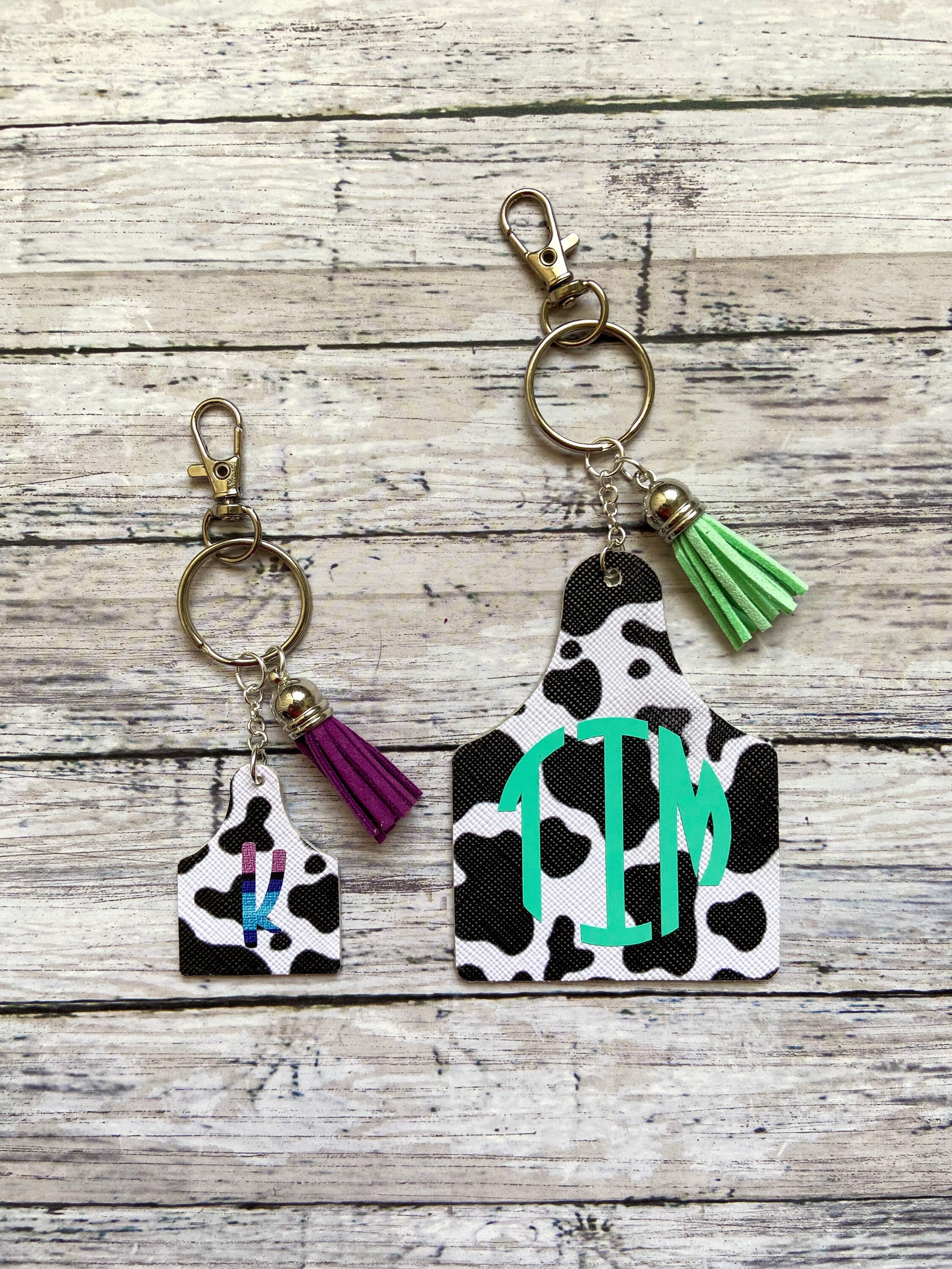 MINI Cow Print Cattle Tag Keychain with Tassel Etsy