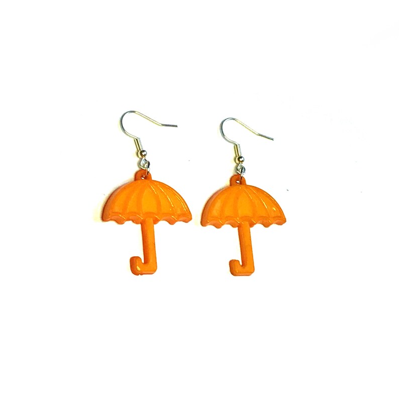 Cool Earrings Cute Earrings Rain Earrings Orange Umbrella Earrings Winter Earrings Quirky Earrings Gifts Jewelry Funky Earrings