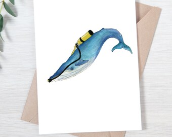 Malorie the Blue Whale - Hand Painted, Greeting Card, Thank you Card, Funny Animal Greeting Card Thank You Card, Whale Card, Blue Whale Card