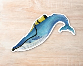 Malorie the Blue Whale Vinyl Sticker - Whale Laptop Sticker, Whale Water Bottle Sticker, Whale Sticker, Blue Whale Sticker