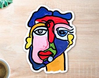 Abstract Face Sticker - Abstract Laptop Sticker, Abstract Water Bottle Sticker, Picasso Water Bottle Sticker, Picasso Laptop Sticker