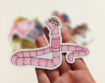 Benny the Worm Vinyl Sticker - Worm Laptop Sticker, Worm Water Bottle Sticker, Worm Sticker, Garden Sticker, Fishing Sticker