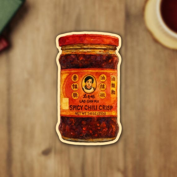 Lao Gan Ma Spicy Chili Crisp Sticker -  Watercolor, Chinese Cooking Sticker, Asian Cooking, Water Bottle Laptop Sticker