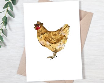 Fabio el Pollo - Pintado a mano, Tarjeta de felicitación, Tarjeta de agradecimiento Tarjeta de animal lindo, Tarjeta de felicitación de animal divertido Tarjeta de agradecimiento, Tarjeta de pollo