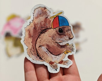 Nathan the Squirrel Vinyl Sticker - Hand Painted, Squirrel Laptop Sticker, Squirrel Water Bottle Sticker, Squirrel Sticker