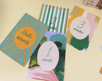 Baby Milestone Cards - Colour Burst/ Milestones set/ Travel illustration/ Indian Woodblock/