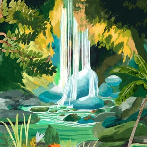Chasing Waterfalls / Travel illustration / Art print / A5, A4, A3, A2 / Wall Art / Birthday / Housewarming gift / Anniversary