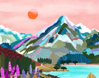 タイの水上マーケット/イラスト/旅行イラスト/アートプリント/A5、A4