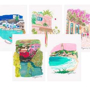The Sketchbook Print Postcard Set/Travel illustration/Art print/A6/Set of 5/Wall Art/Birthday present/Housewarming gift/Anniversary