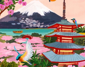 Mt Fuji - Japan / Travel illustration / Art print / A5, A4, A3, A2 / Wall Art / Birthday / Housewarming gift / Anniversary