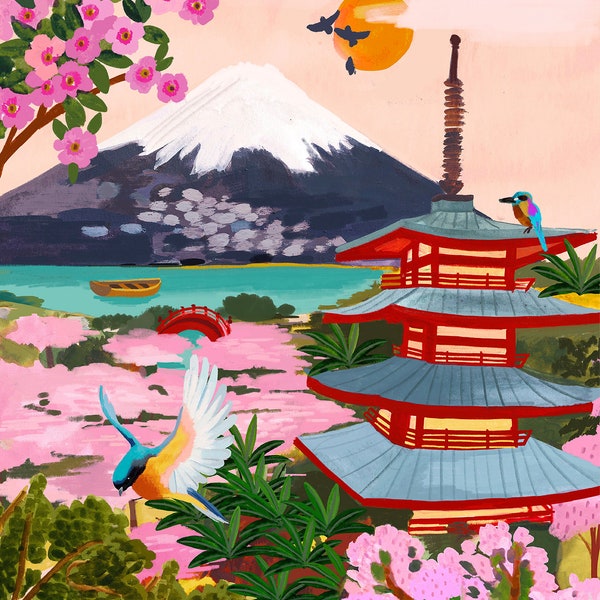 Mt Fuji - Japan / Travel illustration / Art print / A5, A4, A3, A2 / Wall Art / Birthday / Housewarming gift / Anniversary