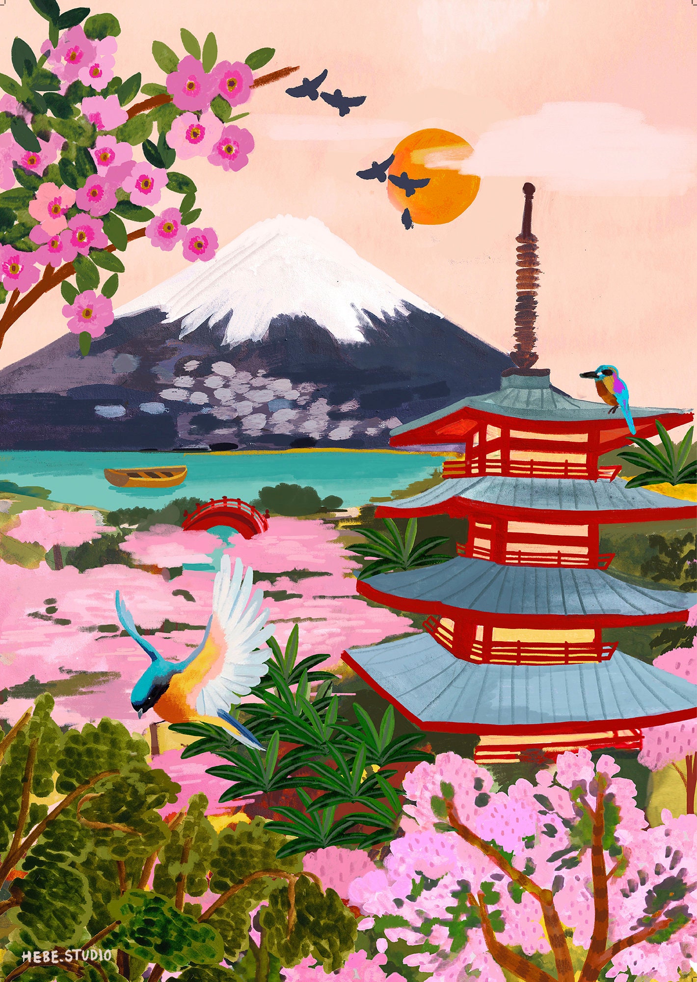 Mt Fuji - Japan / Travel Illustration / Art Print / A5, A4 Mt Fuji - Japan / Travel Illustration / Art Print / A5, A4