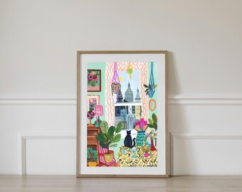 New York Cat/illustration/travel Art/maximalist Home/art
