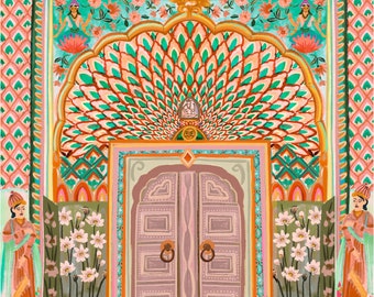 Lotus Gate/India Wall Art/Travel illustration/Art print/A5, A4, A3, A2/Indian Gate/Wall Art/Birthday present/Housewarming gift/Anniversary