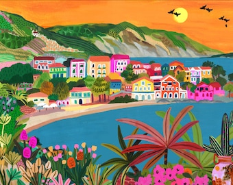 Assos Griechenland / Kefalonia Illustration / Kunstdruck / A5, A4, A3, A2 / Wandkunst / Geburtstagsgeschenk / Einweihungsgeschenk