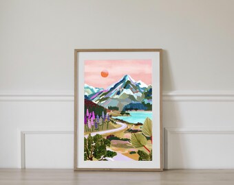 マウントクック NZ/ニュージーランド ウォールアート/旅行イラスト