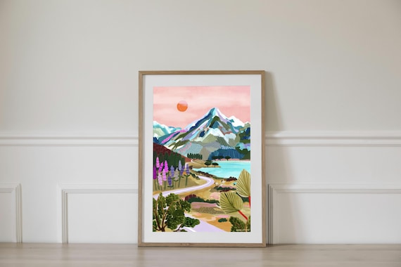 マウントクック NZ/ニュージーランド ウォールアート/旅行イラスト