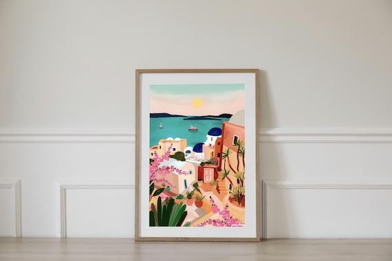 Santorini Sunrise/greece Wall Art/travel Illustration/art Print/a5