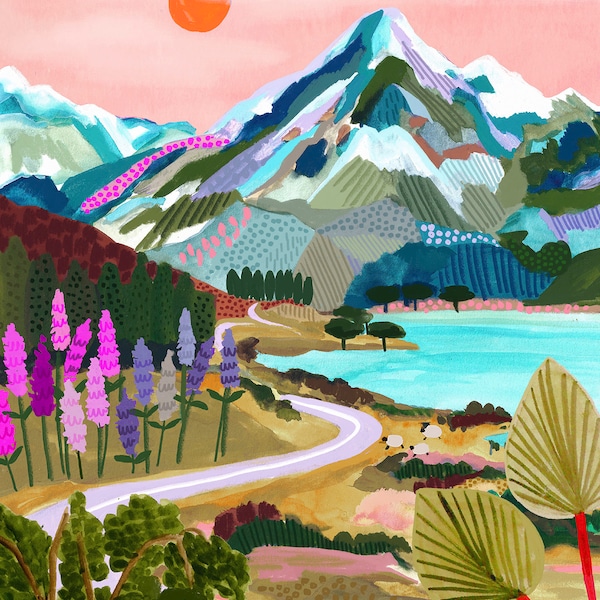 Mt Kochen Neuseeland/Neuseeland Wand Kunst/Reise Illustration/Kunstdruck/A5, A4, A3, A2/Geburtstag Geschenk/Einweihungsparty/Hochzeit Geschenk