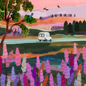 Van Life / Neuseeland Wand Kunst / Reise-Illustration/ Kunstdruck/ Reise-Illustration/ Berg Poster/ A5, A4, A3, A2/ Berg Bild/ Wand-Kunst/ Geburtstagsgeschenk/ Einweihungsgeschenk/ Jubiläumsgeschenk