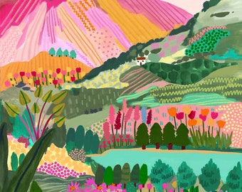 Rainbow Mountain / Travel illustration / Art print / A5, A4, A3, A2 / Wall Art / Birthday / Housewarming gift / Anniversary