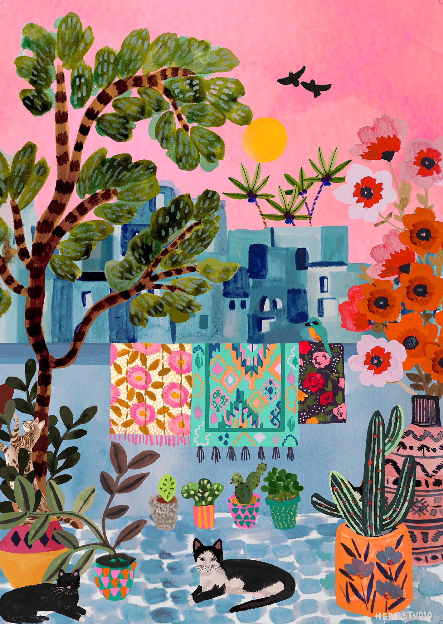 シェフシャウエンの猫 - モロッコ / 旅行イラスト / アートプリント