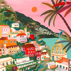 Amalfi Sunset / Italy art / Positano illustration / Art print / A5, A4, A3, A2 / Wall Art / Birthday present / Housewarming gift/Anniversary