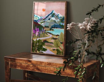 マウントクック NZ/ニュージーランド ウォールアート/旅行イラスト