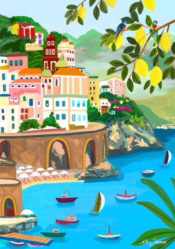 アート・デザイン・音楽 ALJ ASSOCIAZIONE LIUTARIA ITALIANA 2000 Atrani Lemons - Amalfi Coast/ Italy Illustration / Art Print / A5