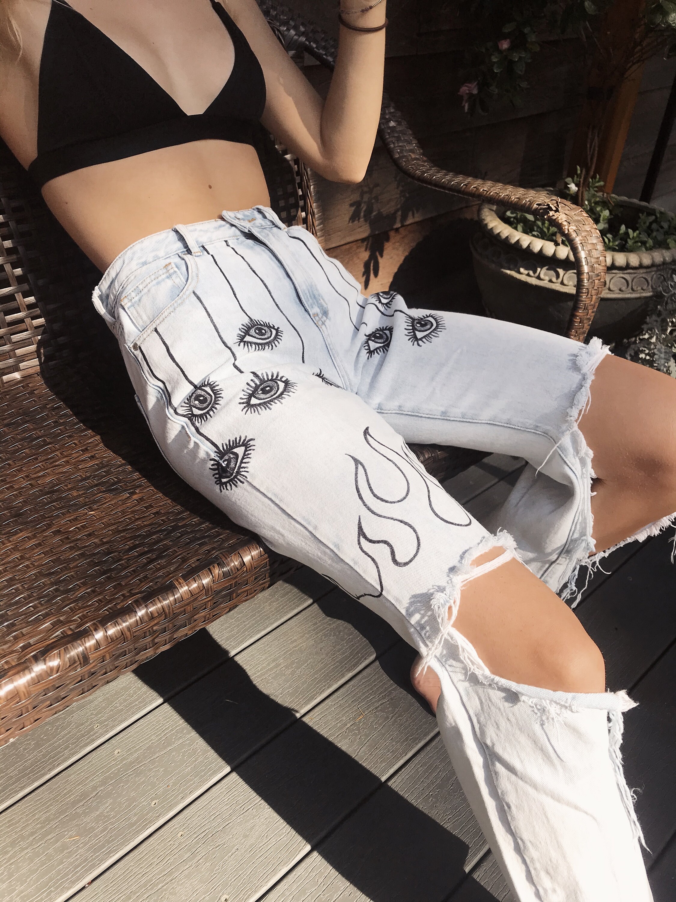 Hand painted Custom Eyes Jeans Etsy