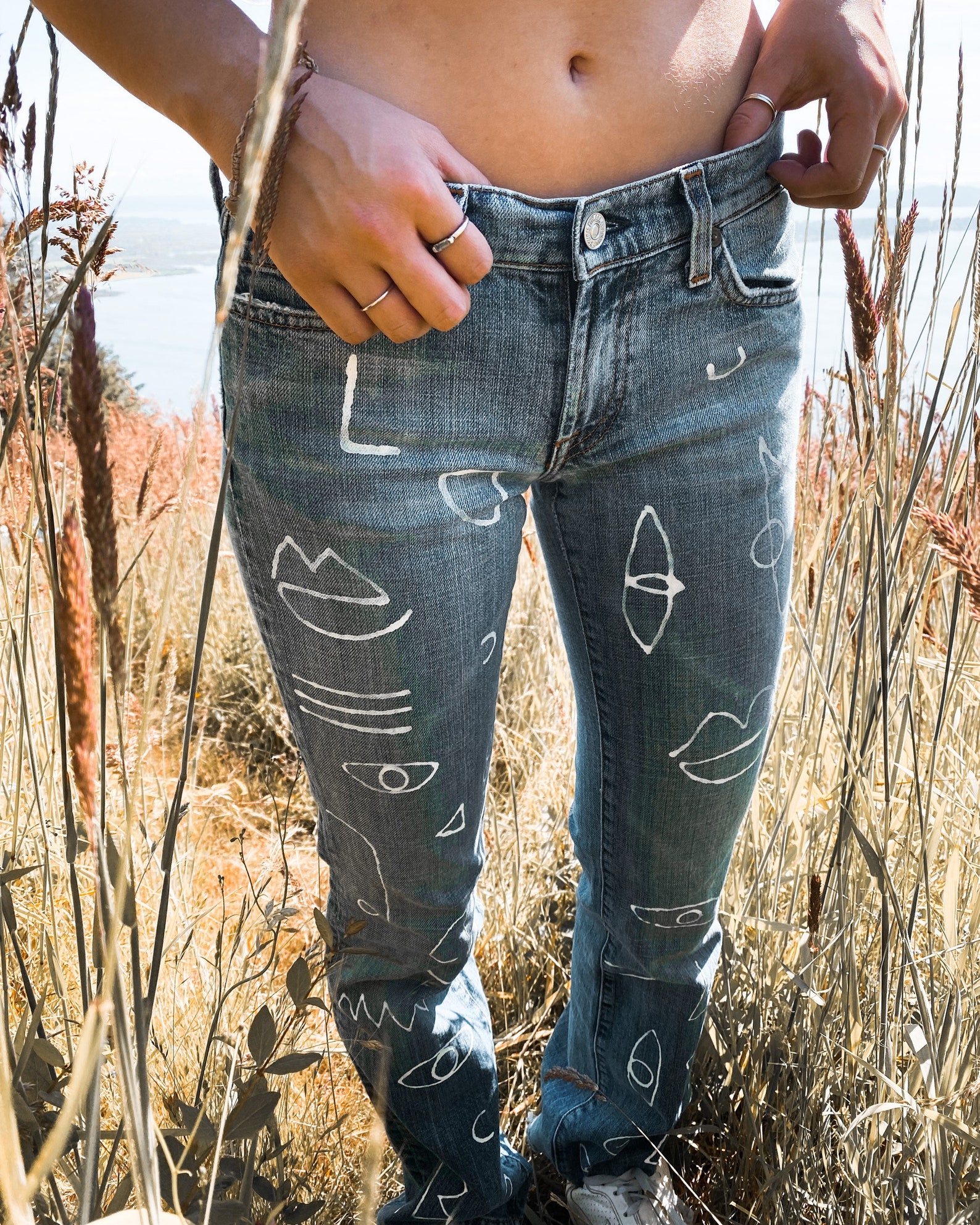 CUSTOM PAINTED abstract shape jeans Etsy