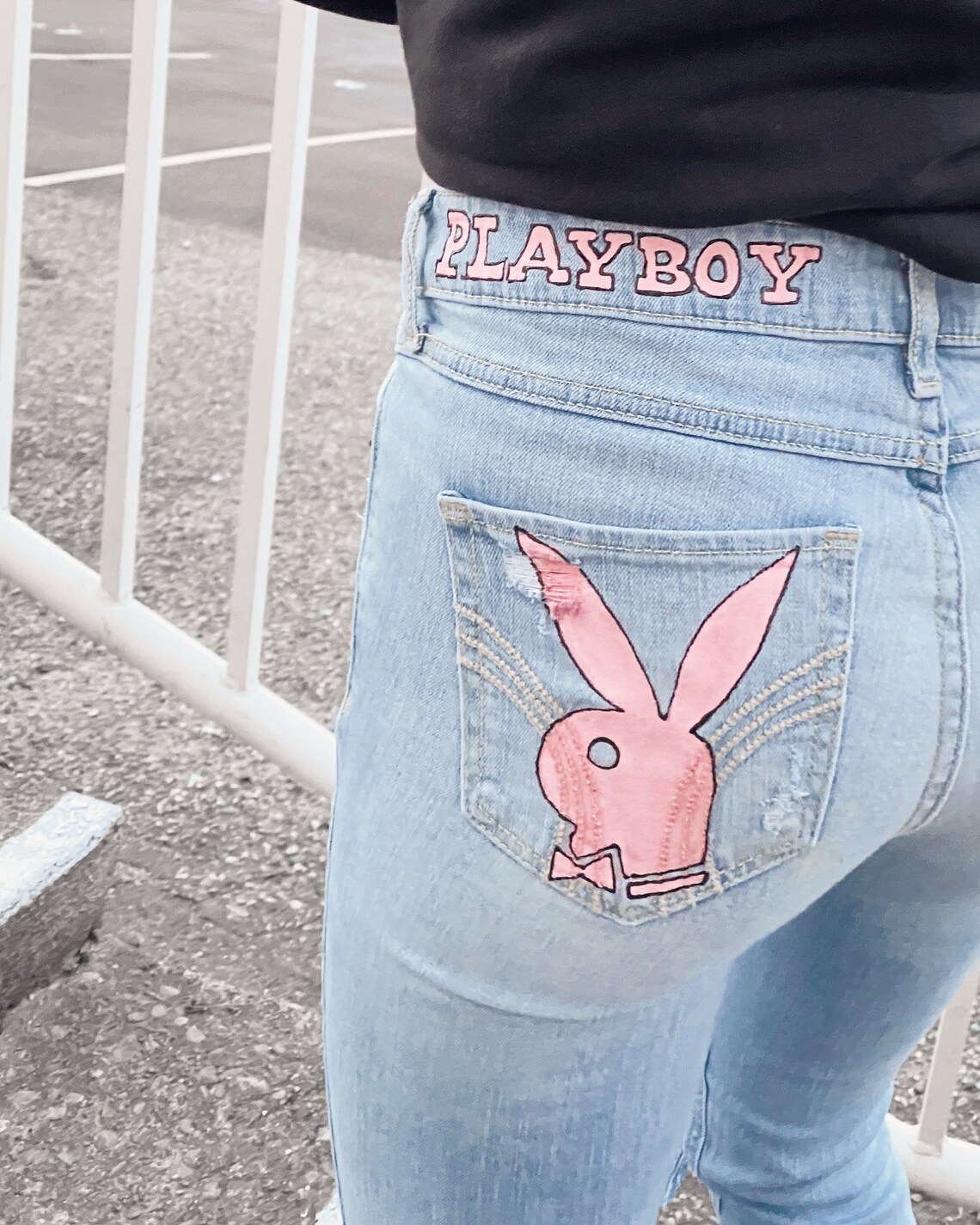 CUSTOM PAINTED Playboy Bunny Jeans Etsy