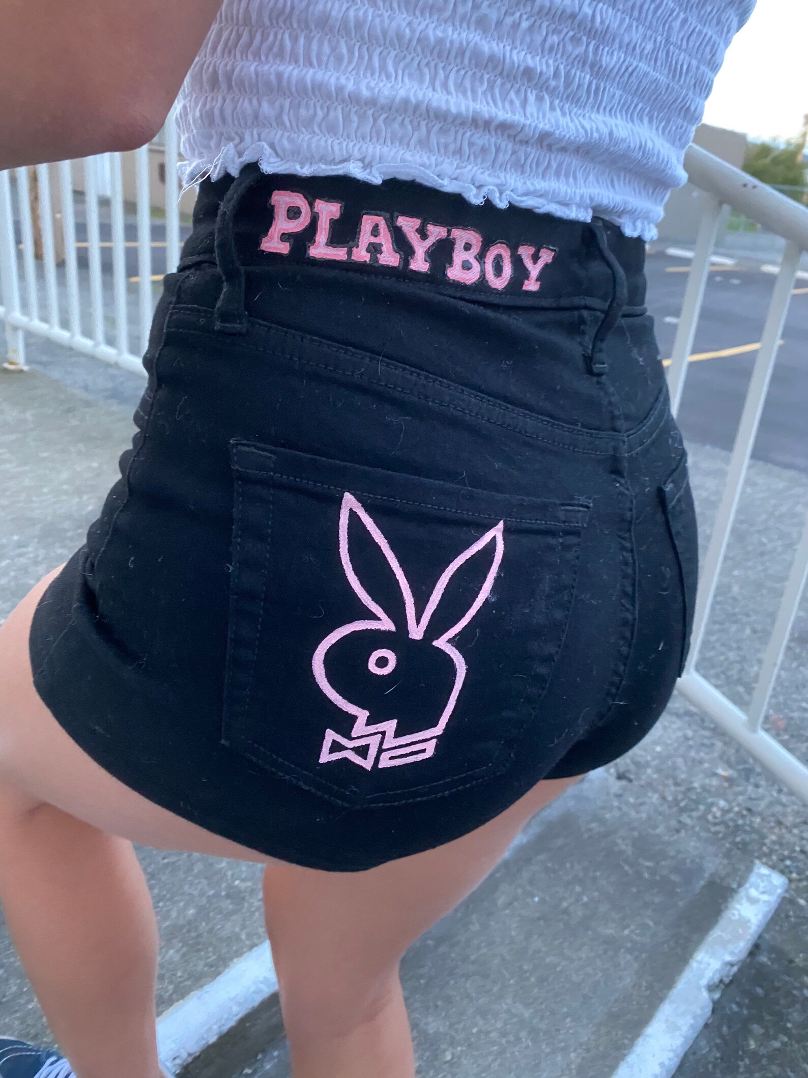 CUSTOM PAINTED Playboy bunny shorts Etsy