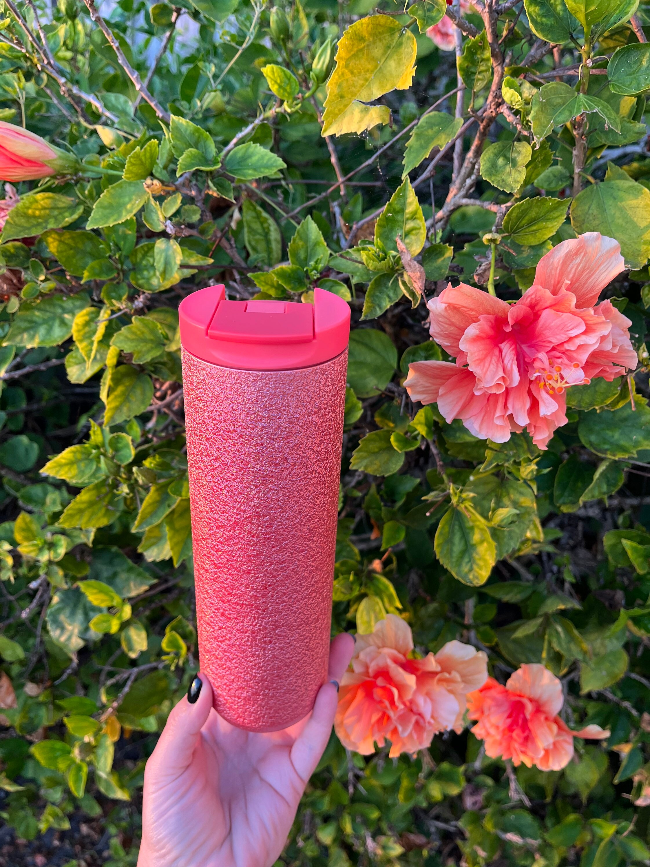 Starbucks 2022 Spring Edition HOT Tumbler Vacuum Insulated Coral Pink  Glitter 16oz. Pebbled Tumbler Stainless Steel New 