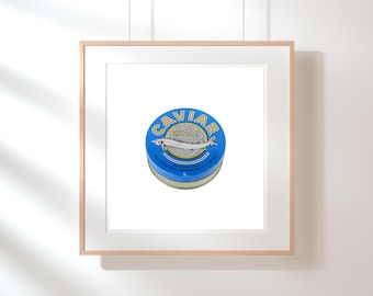Impression de boîte de conserve de caviar vintage : art rétro d'étiquettes de produits alimentaires (téléchargement numérique)