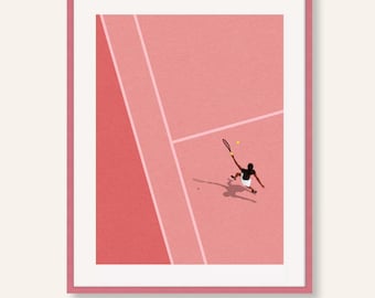 Modern Tennis Court Wall Art | Pink Tennis Print | Athletic Minimalist Poster | Digital Download
