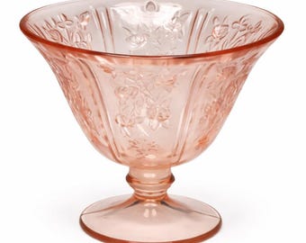 Large Vintage Pink Depression Glass Compote | Pedestal Bowl Vase | Floral Pressed Glass Centerpiece | Cottagecore Decor | 1930s Glass