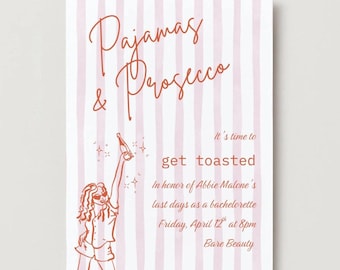 Pajamas & Prosecco Bachelorette Invitation | Editable Template | Instant Download