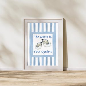 Oyster Print: Blue & White Nautical Wall Art (Digital Download