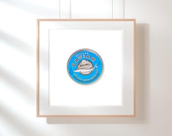 Vintage Russian Caviar Tin Label Print – Retro Kitchen Art (Digital Download)