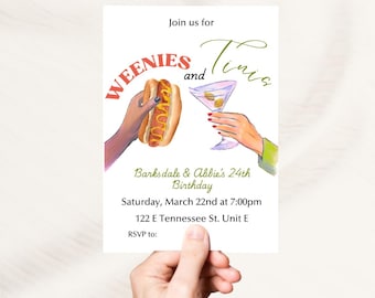 Weenies and Tinis Birthday Invitation: Hotdog Martini Theme (Digital Template)