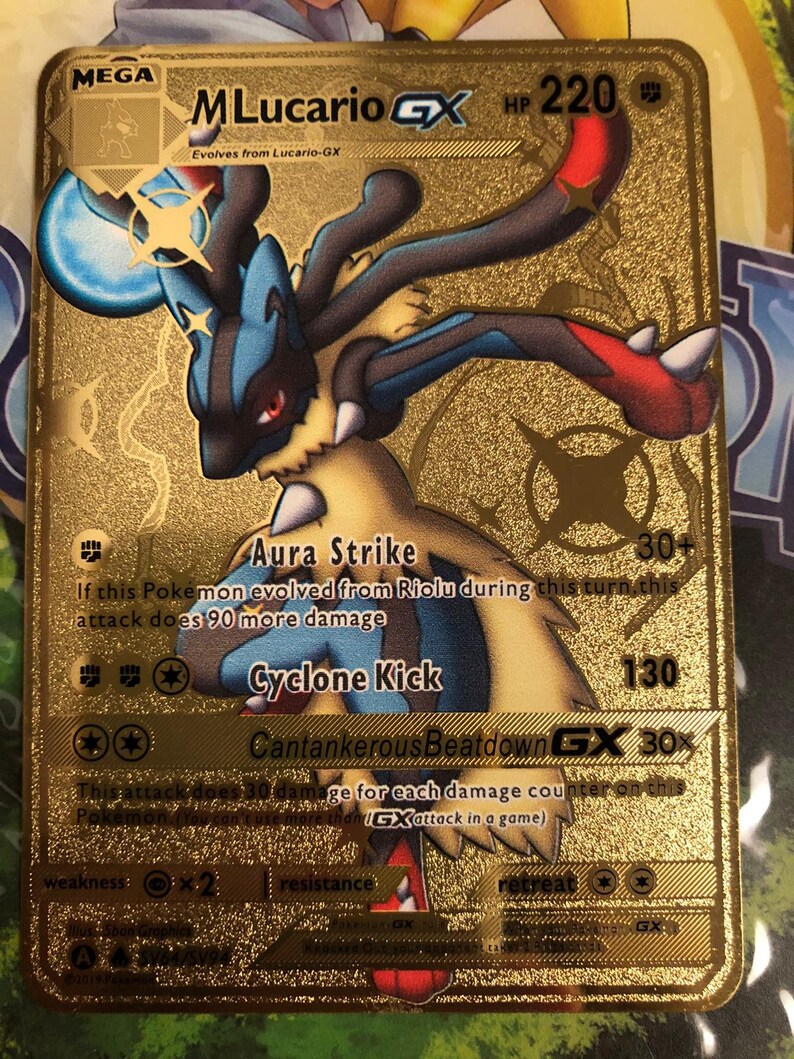 M Lucario GX Metalized Gold pokemon card | Etsy