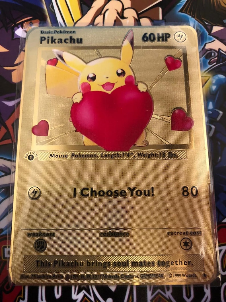 Pikachu Love Metalized Gold pokemon card | Etsy