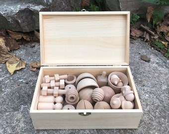 40 PC Montessori Toys BOX , Sensory Bin Educational Tools Kit, Homeschool Wood, Wooden Scoops Tray, Toddler Sensory Kit Montessori learning